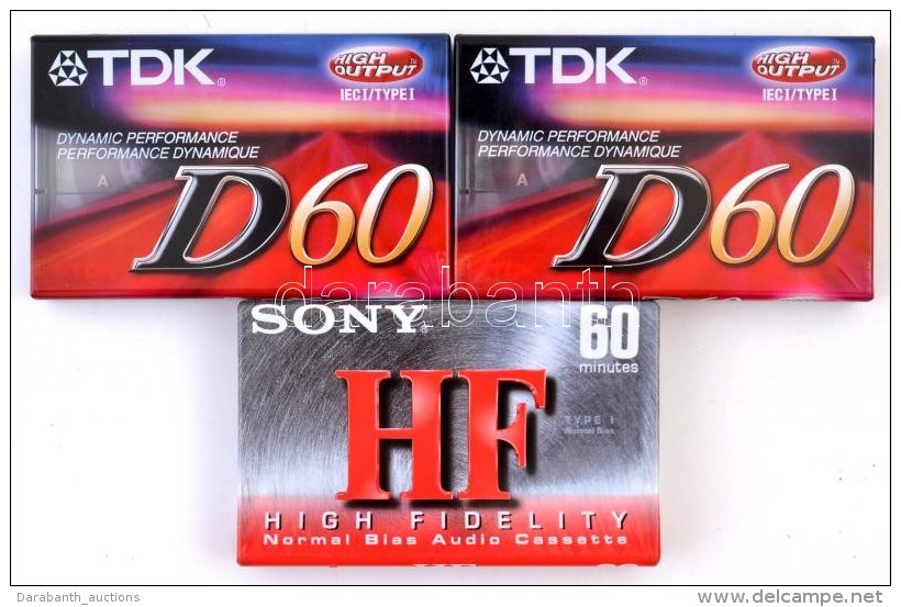 2 Db TDK D60 Kazetta Bontatlan Csomagol&aacute;sban + Sony 60 Perces HF Kazetta, Bontatlan Csomagol&aacute;sban - Sonstige & Ohne Zuordnung