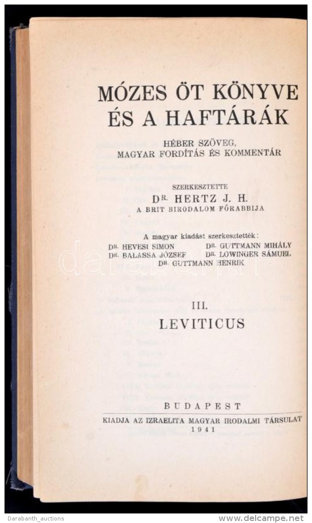 M&oacute;zes &ouml;t K&ouml;nyve &eacute;s A H&aacute;ft&aacute;r&aacute;k III. Leviticus. H&eacute;ber... - Ohne Zuordnung