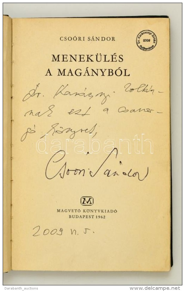 Cso&oacute;ri S&aacute;ndor: Menek&uuml;l&eacute;s A Mag&aacute;nyb&oacute;l. Bp., 1962. MagvetÅ‘. Kiad&oacute;i... - Ohne Zuordnung