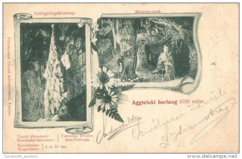* T2/T3 1899 Aggteleki Barlang, Csillagvizsg&aacute;l&oacute;-torony, Minerva Sisak. Divald. Floral, Art Nouveau... - Ohne Zuordnung