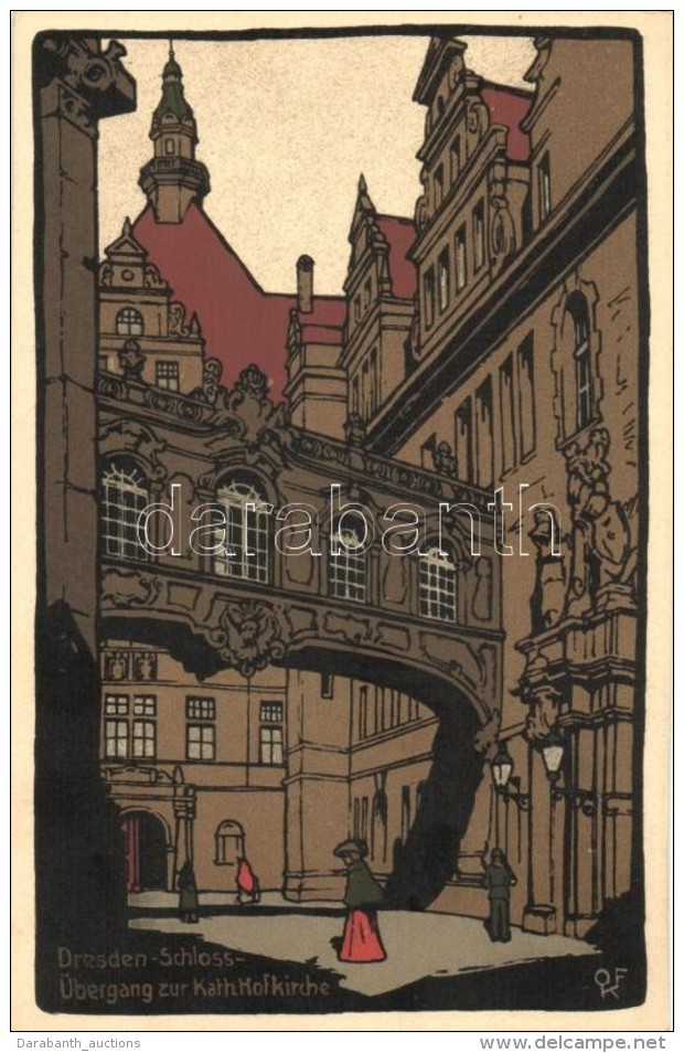 ** T1 Dresden, Schloss-&Uuml;bergang Zur Kath. Hofkirche, Kunstverlag Max K&ouml;hler, K&uuml;nstler-Steinzeichnung - Ohne Zuordnung