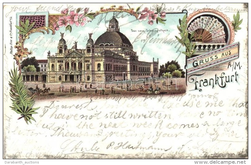 T3 1899 Frankfurt, Das Neue Schauspielhaus / Theatre, Floral, Art Nouveau Litho; Philipp Frey &amp; Co. (EB) - Ohne Zuordnung