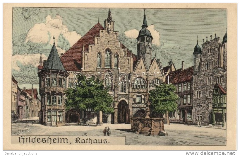** T1 Hildesheim, Rathaus; Kunstverlag Fischer &amp; Fassbender Etching Style Art Postcard - Ohne Zuordnung