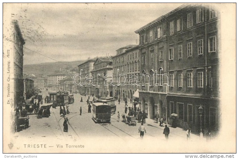 T2/T3 Trieste, Via Torrente / Street View, Trams, Shops. Dr. Trenkler &amp; Co. (Rb) - Unclassified