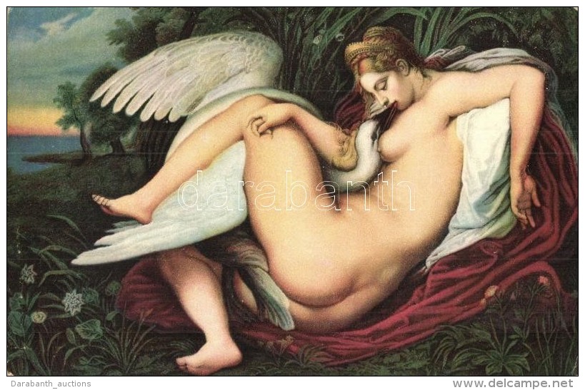 ** T2 Leda Mit Dem Schwan / Erotic Nude Art Postcard S: Michelangelo Buonarroti - Non Classificati