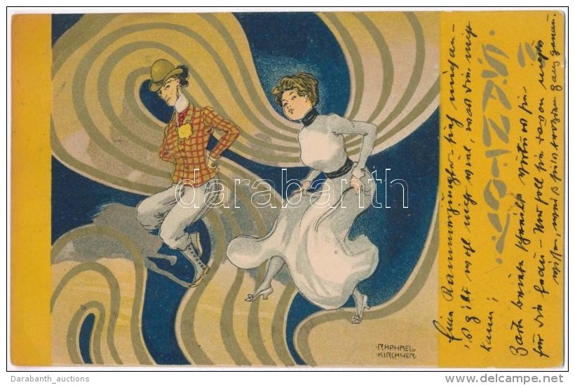 T2/T3 Santoy IV. / Dancing Couple. Golden Art Nouveau Art Postcard S: Raphael Kirchner  (fl) - Unclassified