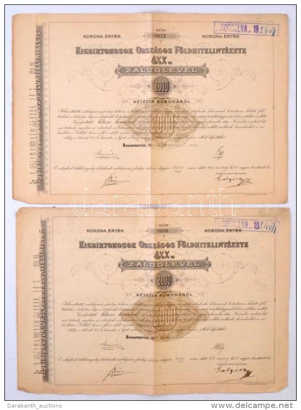 Budapest 1908. 'Kisbirtokosok Orsz&aacute;gos F&ouml;ldhitelint&eacute;zete' 4 1/2%-os Z&aacute;loglevele... - Unclassified