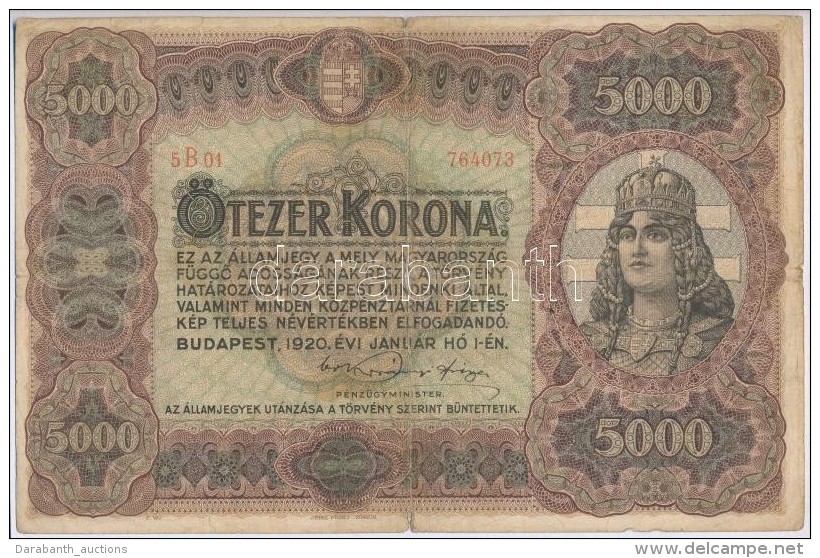 1920. 5000K 'Orell F&uuml;ssli Z&uuml;rich' Piros Sorozat- &eacute;s Sorsz&aacute;m T:III- Ly.
Hungary 1920. 5000... - Ohne Zuordnung