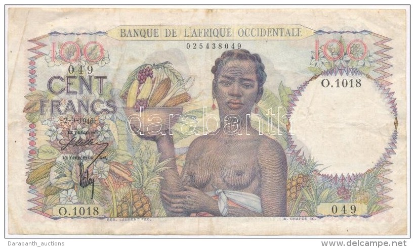 Francia Nyugat-Afrika 1946. 100Fr T:III
French West Africa 1946. 100 Francs C:F
Krause 40 - Unclassified