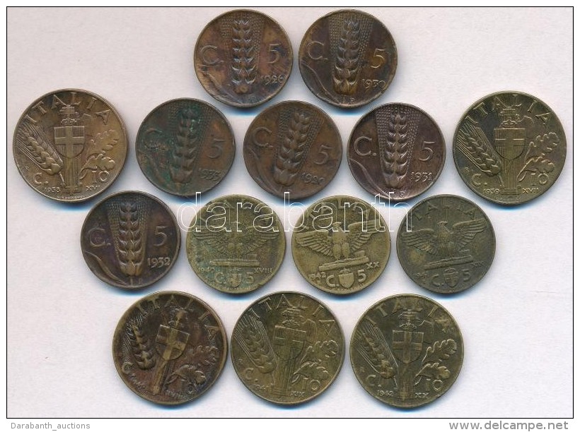 Olaszorsz&aacute;g 1920R-1942R 5c Cu; Al-Br (9x) + 1938R-1942R 10c Cu; Al-Br (5x) T:2--3- Patina, Ph.
Italy... - Non Classificati