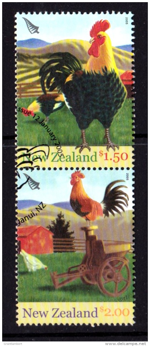 New Zealand 2005 Farmyard Animals $1.50 &amp; $2 Rooster Used Vertical Pair - Used Stamps