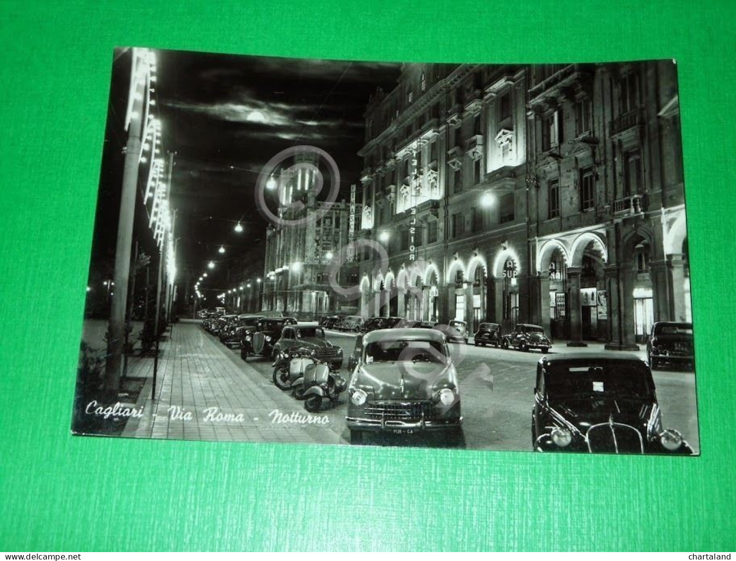 Cartolina Cagliari - Via Roma ( Notturno ) 1955 Ca - Cagliari