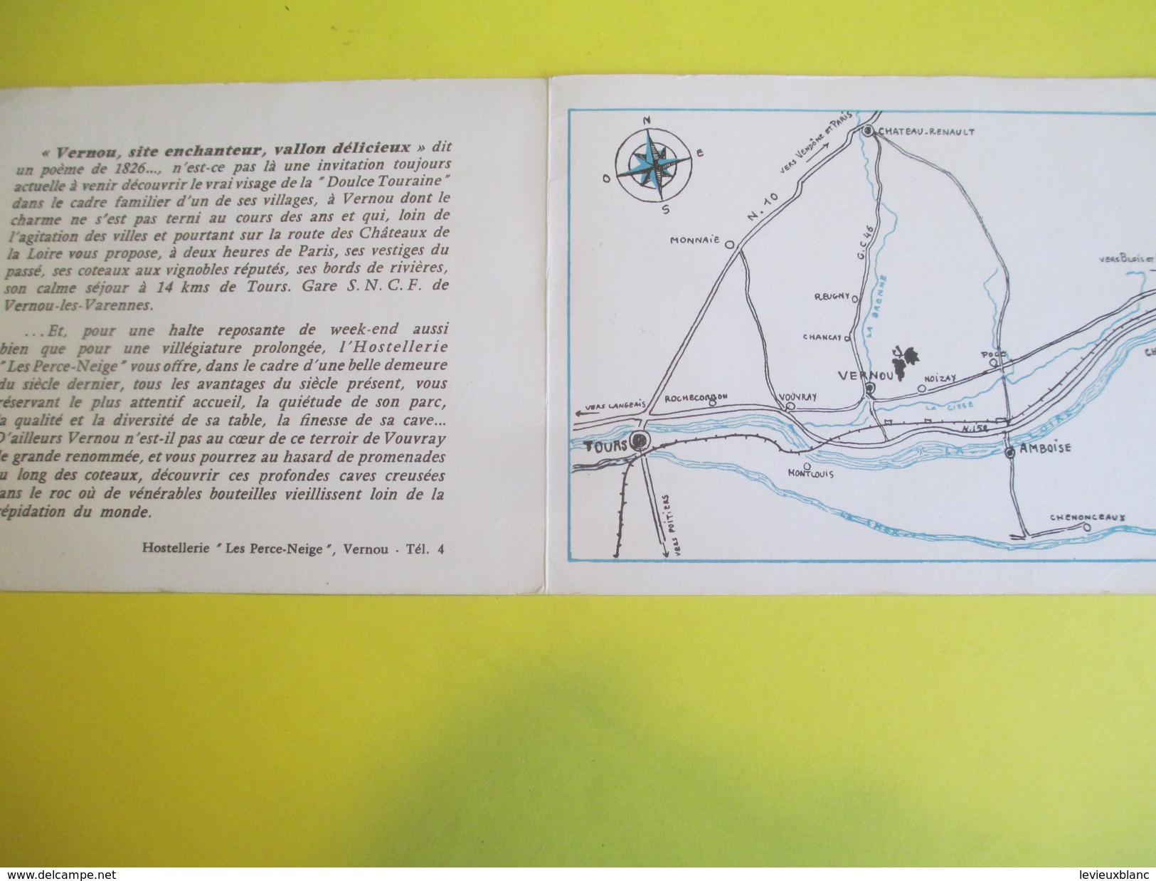 Dépliant 2 Volets / Hostellerie "Les Perce-Neige" /C Palma/ Vernou -sur-Brenne/Indre & Loire/Vers 1950        DT13 - Dépliants Touristiques