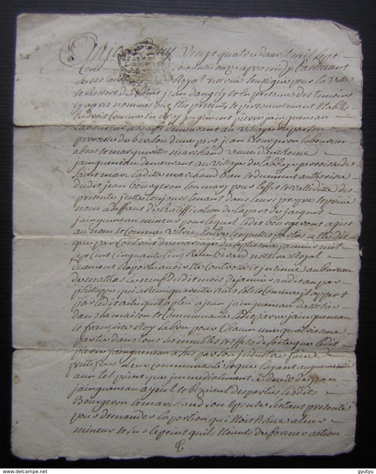 1771 Saint Jean D'Angely, Généralité De La Rochelle Transaction Entre Pierre Gaingueneau Et Jean Bourgevon - Manoscritti