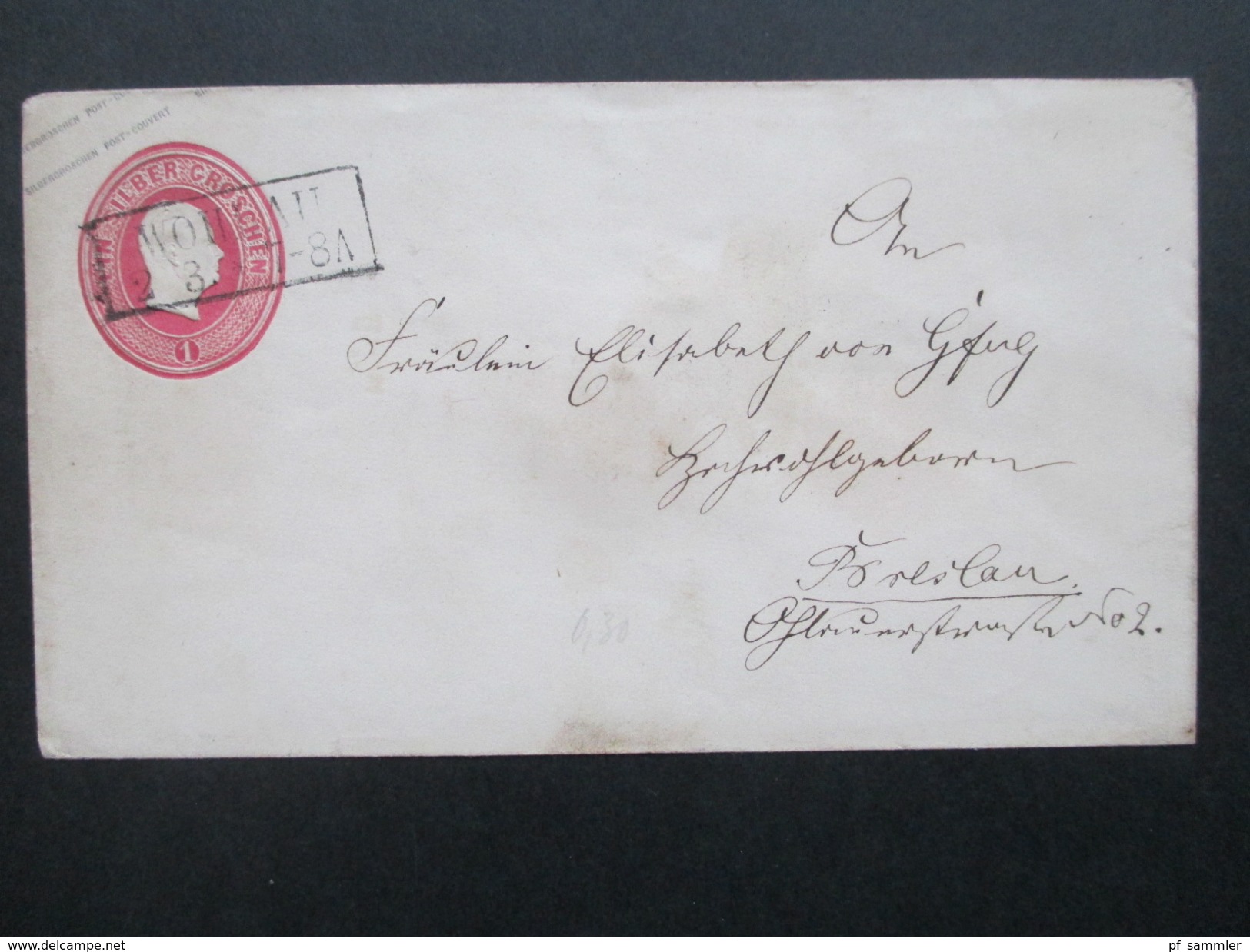 AD Preussen 1859 GA U 17 A Schlesien Stempel R2 Wohlau Nach Breslau. Mit Ankunftsstempel. Ausg. 4/3 No 1 - Enteros Postales