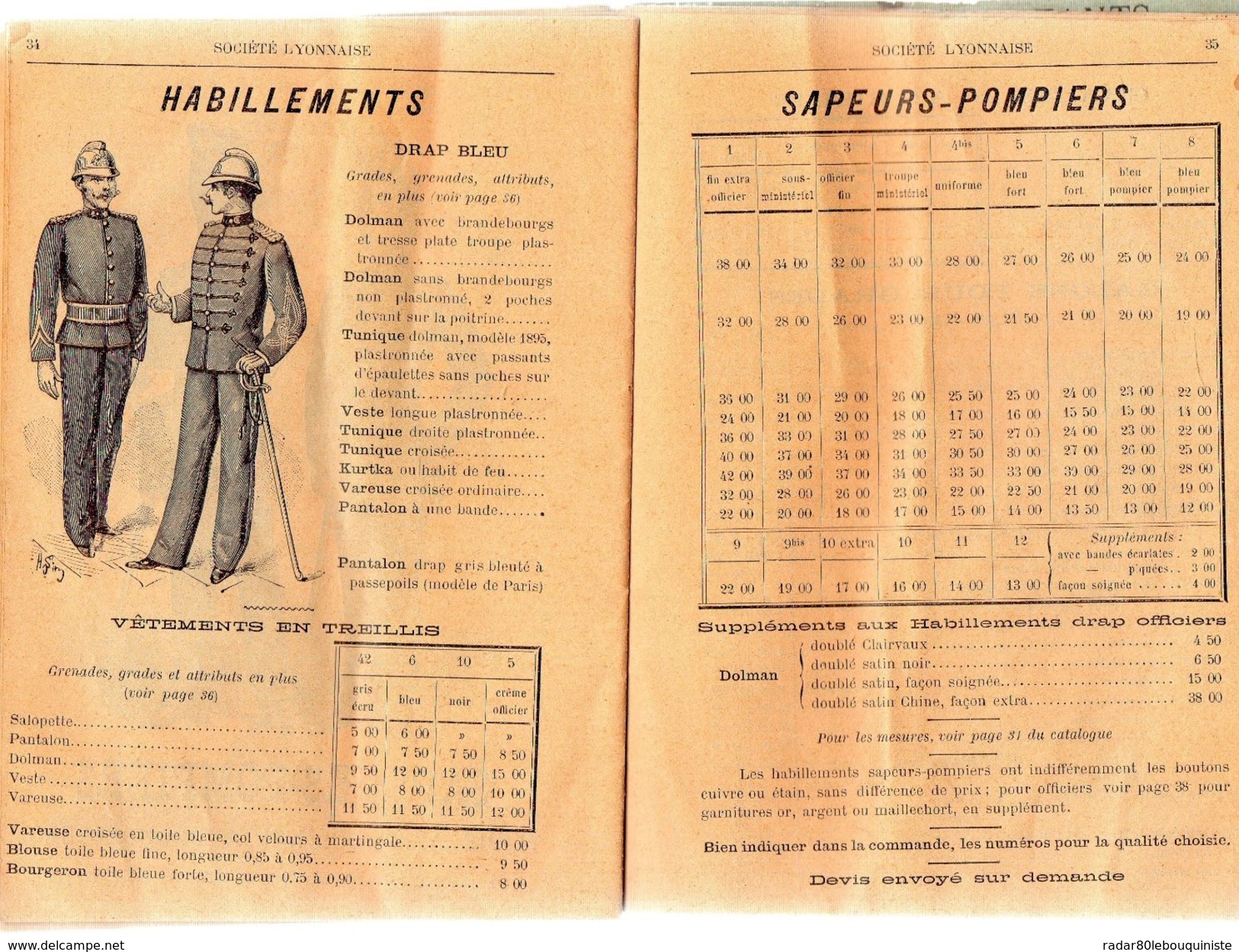 FABRIQUE DE POMPES A INCENDIE,casques et équipements.Société Lyonnaise de mécanique & d'électricité.tarif.48 pages.1899.