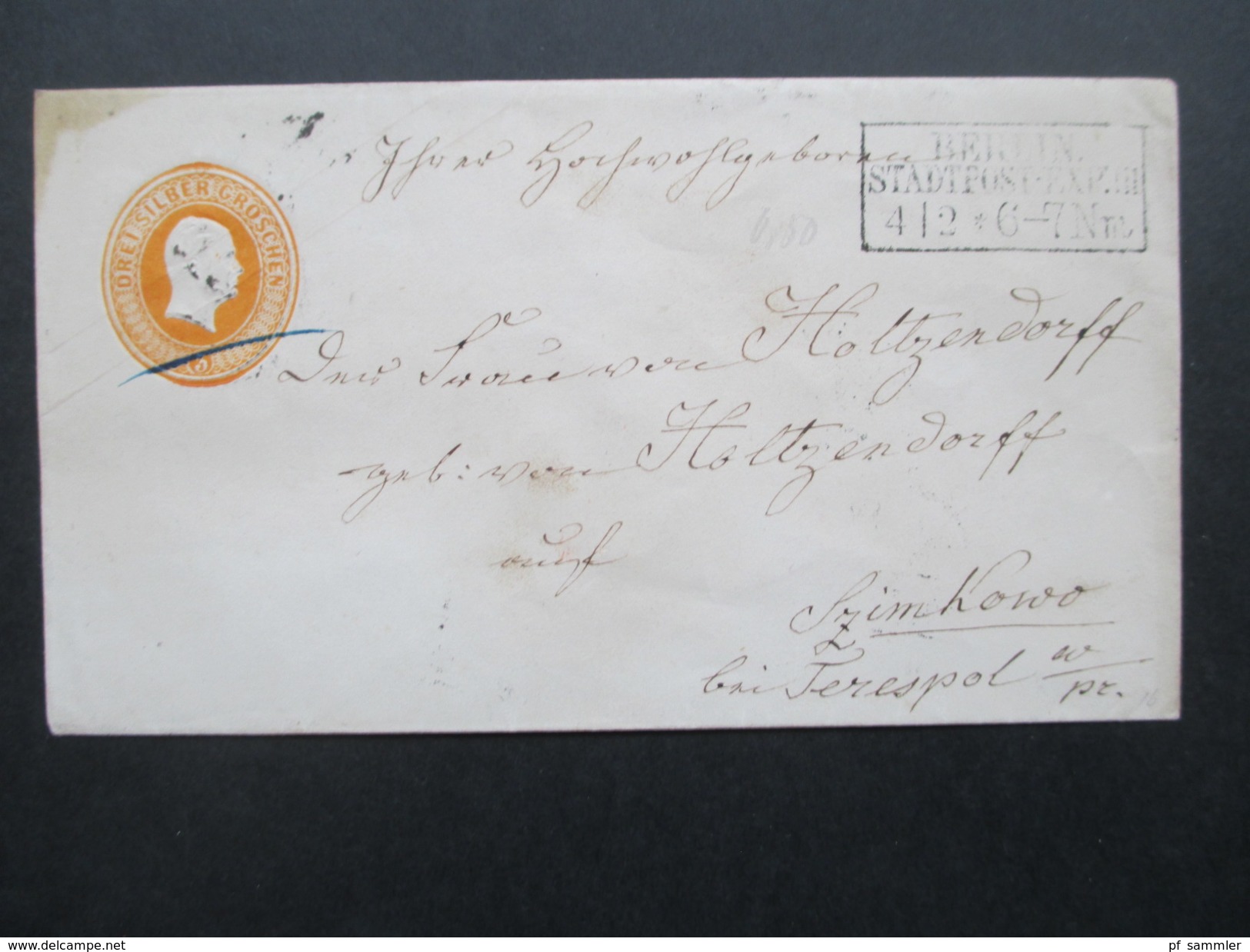 AD Preussen 1851 GA U3 A Wst. Nr. 2 Stempel R3 Berlin Stadtpost Exp. III Nach Szimkowo / Terespol. Bahnpost Berlin - Bro - Postwaardestukken