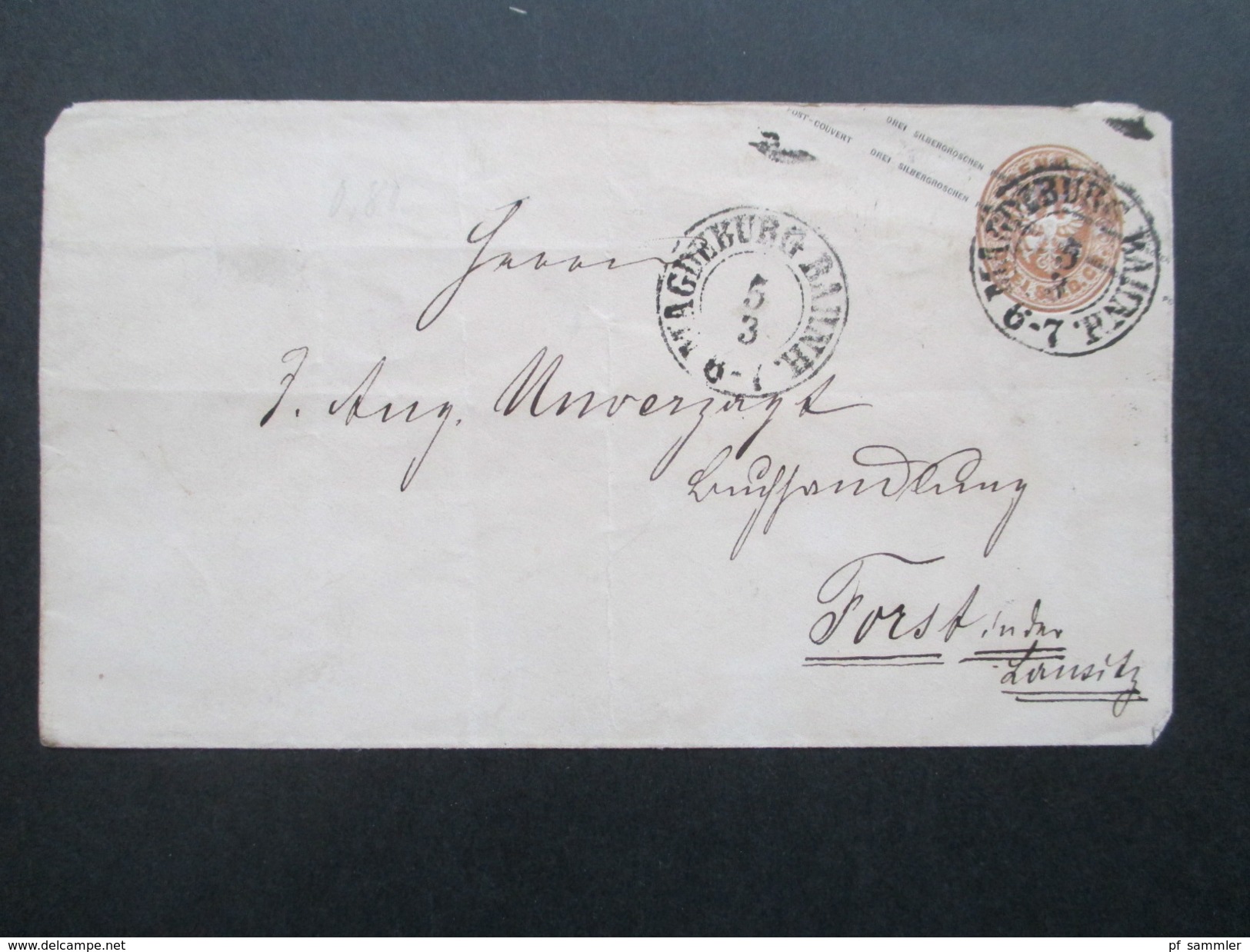 AD Preussen 1863 GA U28 A Stempel K2 Magdeburg Bahnhof Nach Forst In Der Lausitz. Bahnpost?! - Enteros Postales