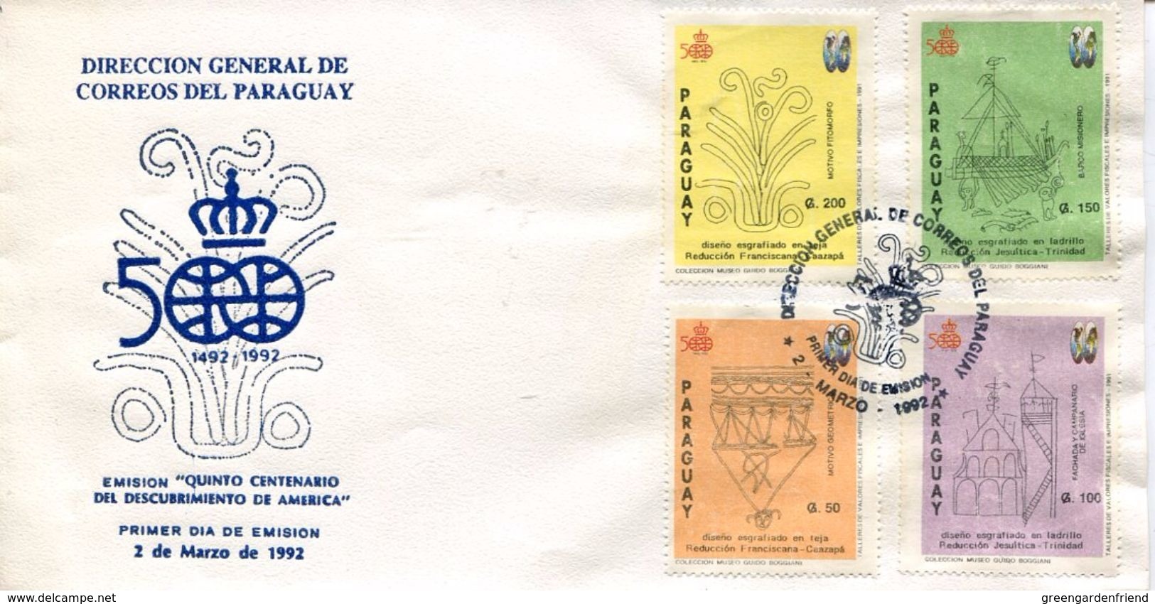 23153 Paraguay  Fdc   1992  500th Anniversary Discovery Of America,colon,columbus,coulomb, - Paraguay