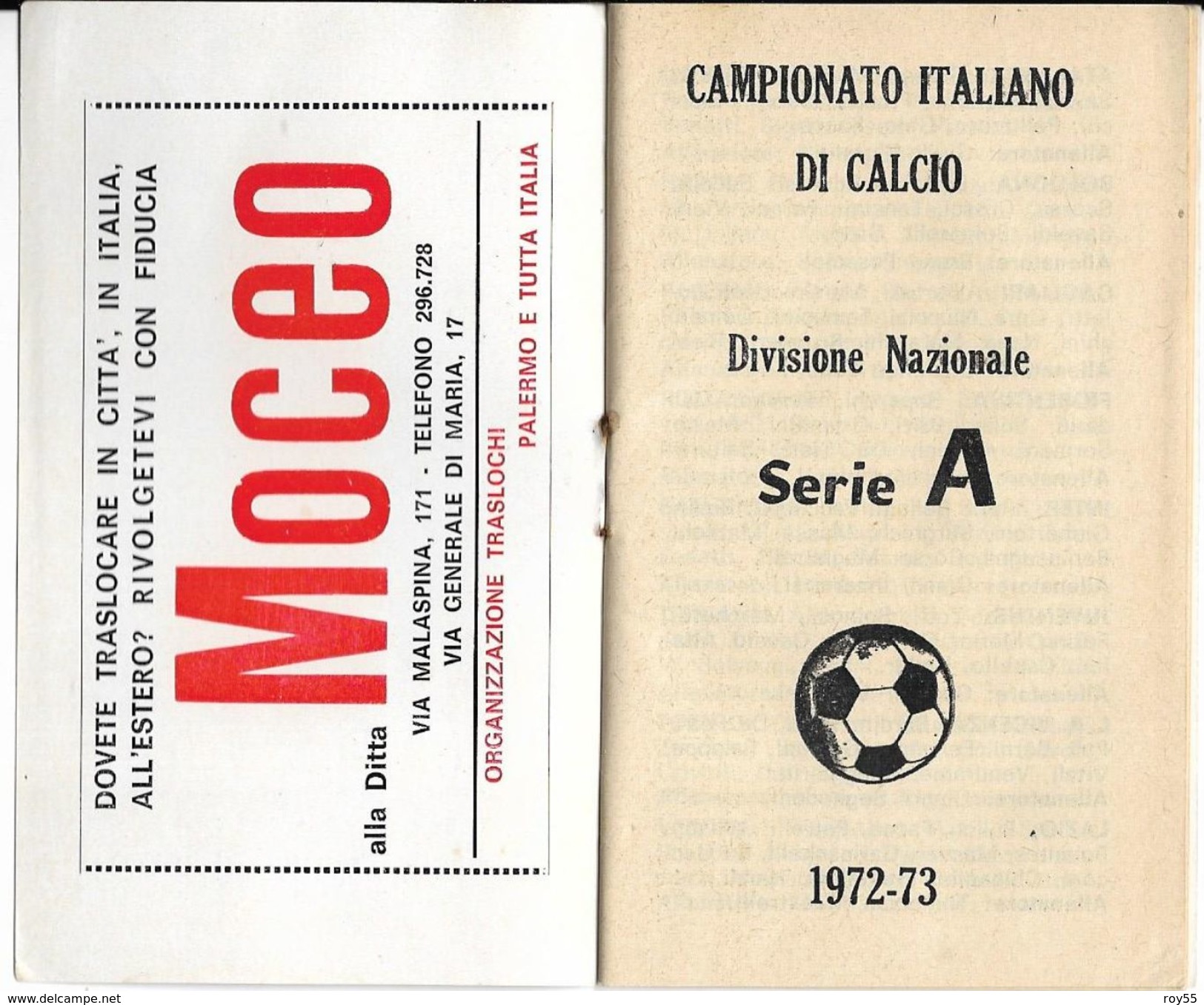 Calcio Squadra Palermo Calcio Da Libricino Cm 7 X Cm 12 1972/1973 Serie A Calendario Calcio (vedi Tutta Scansione) - Calcio