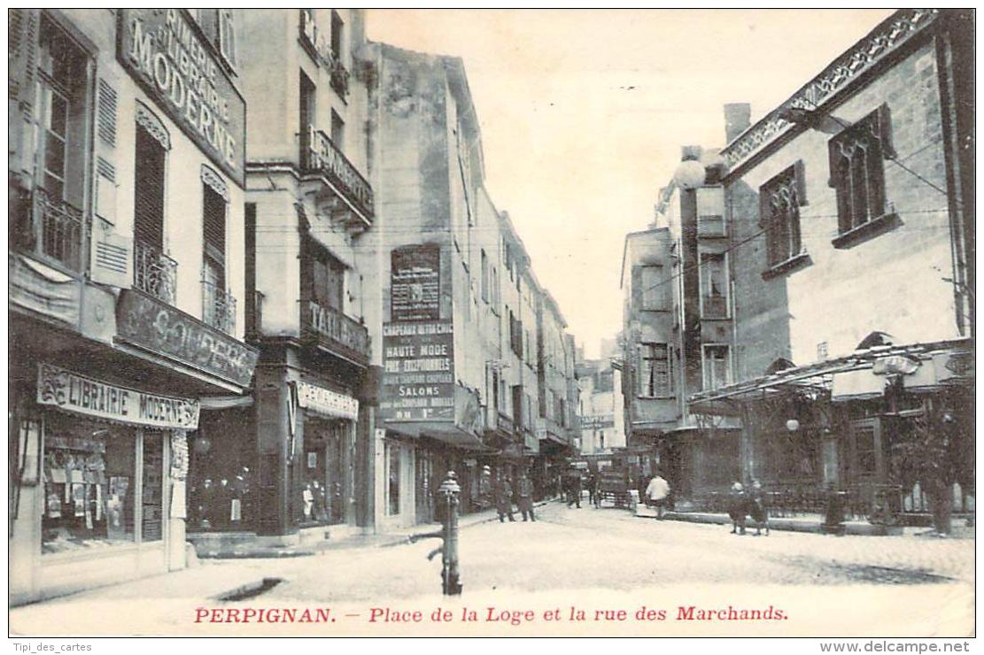 66 - Perpignan - Place De La Loge Et La Rue Des Marchands (librairie Imprimerie Couderc éditeur De Cartes Postales) - Perpignan