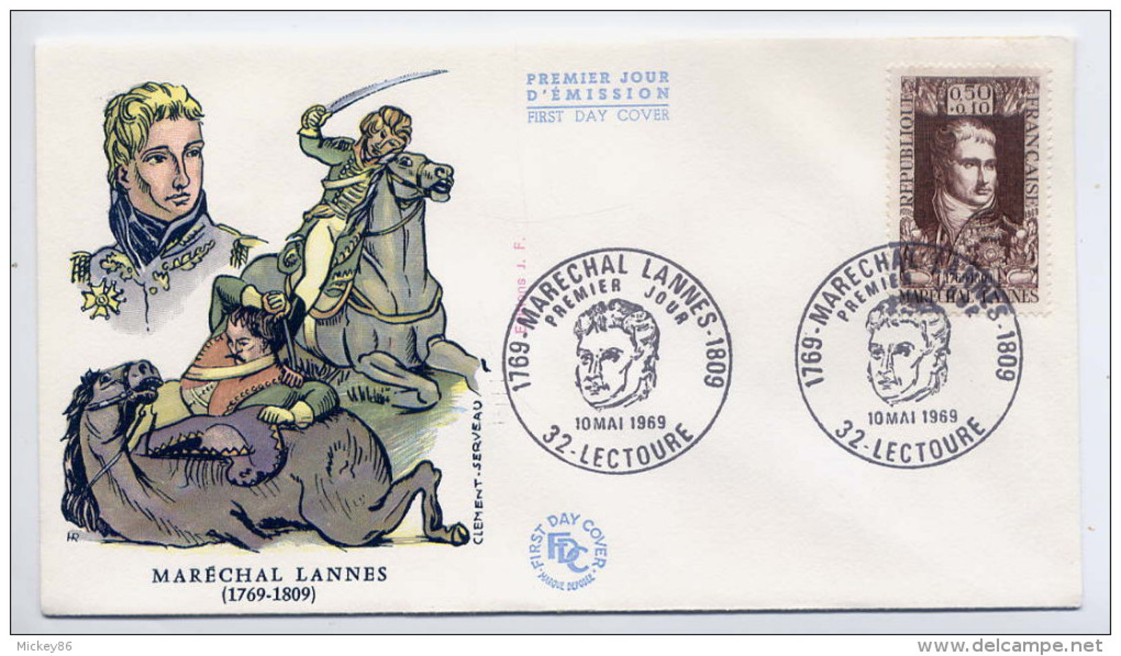 FDC--1969--Enveloppe  Hommes Célèbres--Maréchal LANNES--illustration Signée Serveau  --LECTOURE--32 - 1960-1969