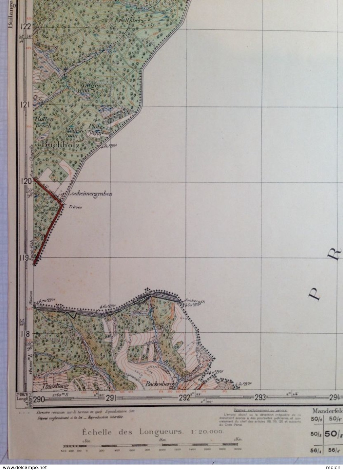 CARTE D ETAT MAJOR 50/8' De 1925 LOSHEIMERGRABEN Manderfeld Bullingen BUCHHOLZ BACKESBERG WEISSERSTEIN S716 - Büllingen