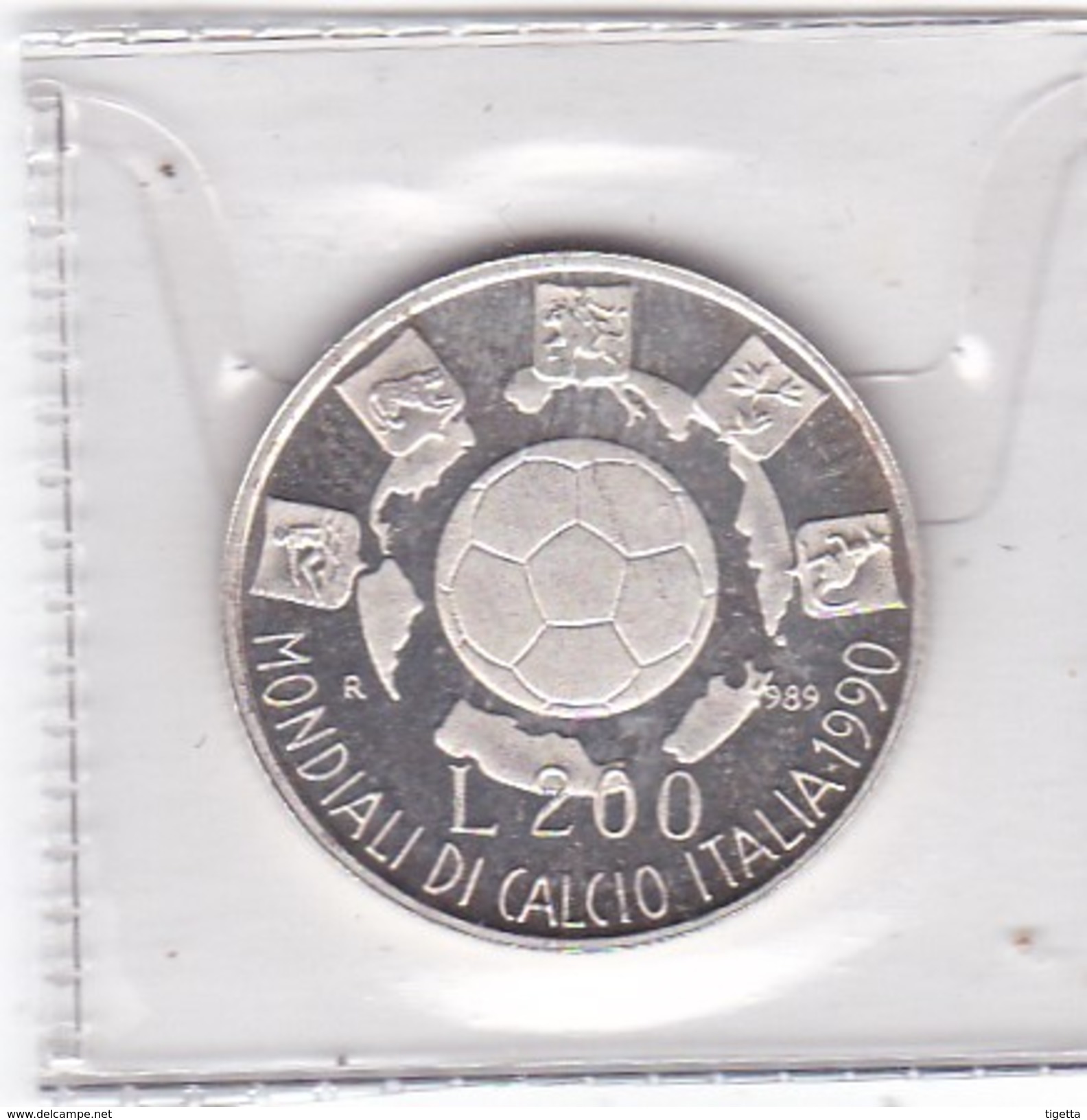 ITALIA   200 LIRE MONDIALI DI CALCIO ITALIA 90  ANNO 1989 ARGENTO  COME DA FOTO - Commemorative