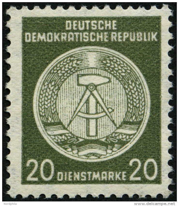 DIENSTMARKEN A D 22IXII *, 1954, 20 Pf. Schwarzgelboliv, Type I, Wz. 2XII, Falzrest, Pracht - Sonstige & Ohne Zuordnung