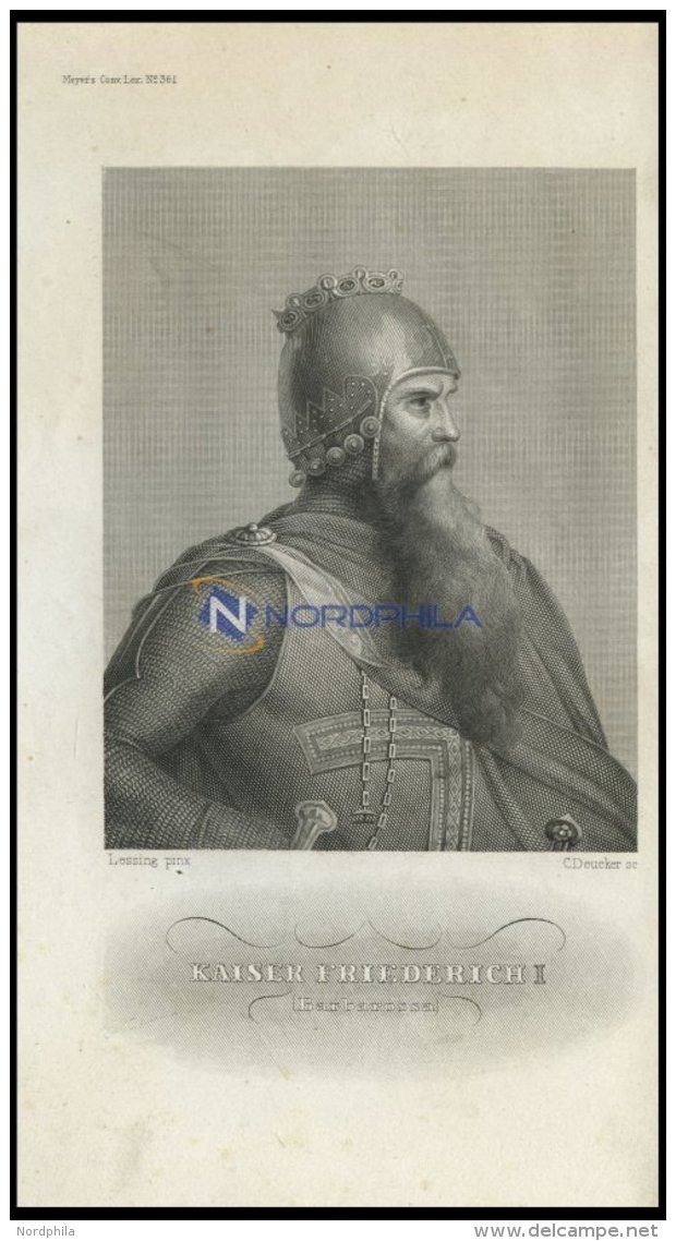 Kaiser Friedrich I (Barbarossa), Stahlstich Von C. Deucher Um 1840 - Litografía