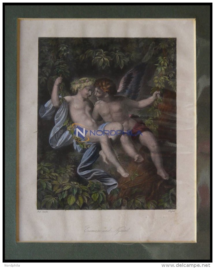 Eumon Und Nysial, Kolorierter Stahlstich Um 1840 - Lithographien