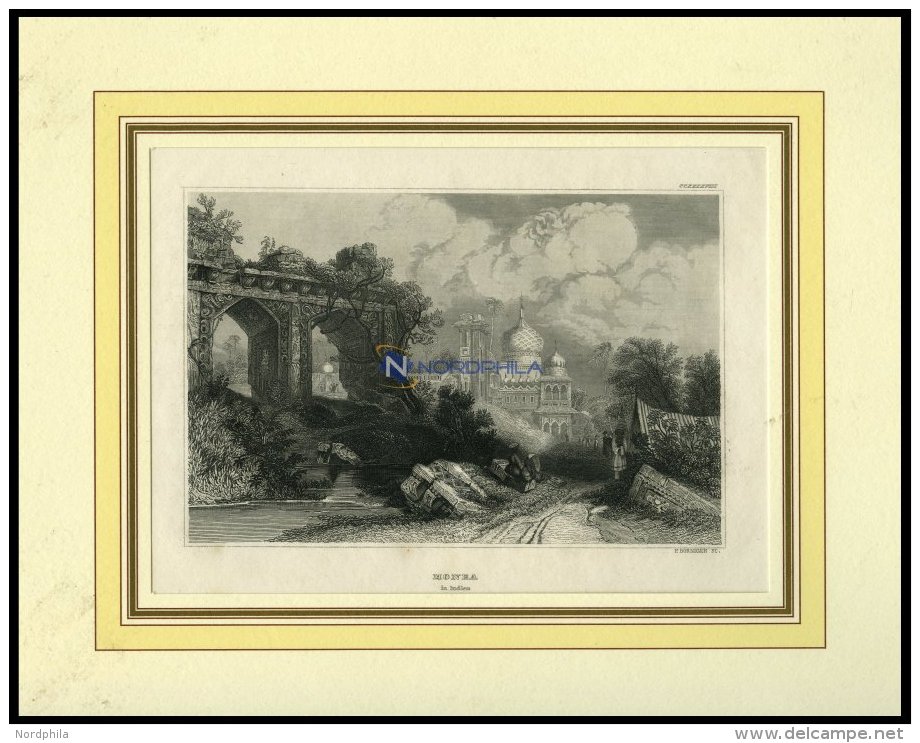 INDIEN: Monea, Gesamtansicht, Stahlstich Von B.I. Um 1840 - Litografía
