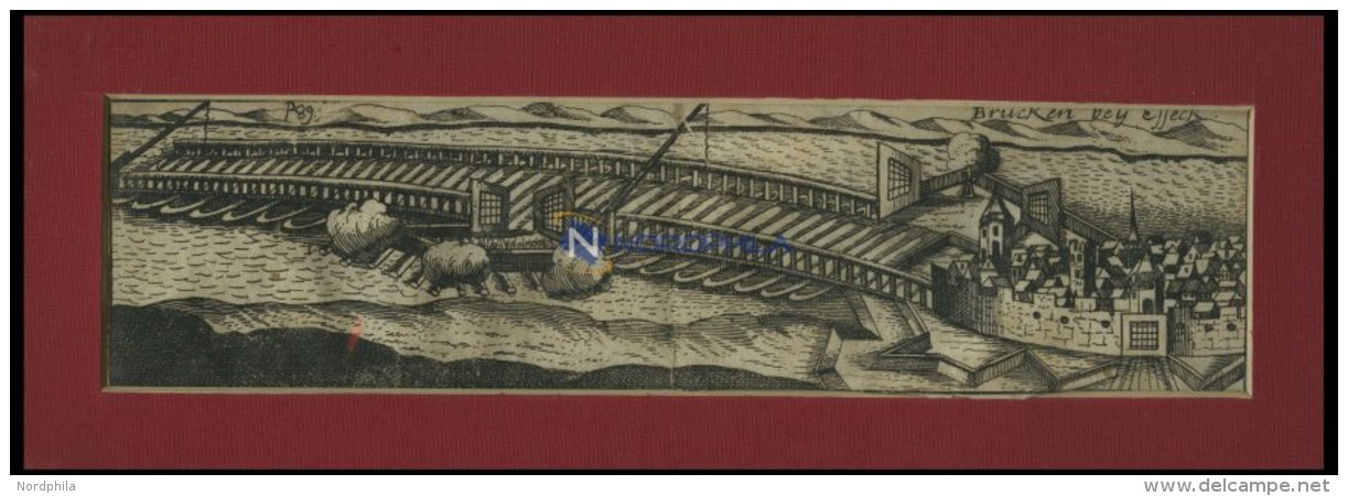 EFFECK: Br&uuml;cke Bei Effeck, Kupferstich Um 1685 - Litografía