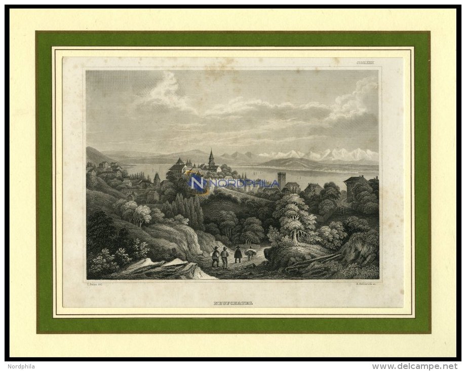 NEUCHATEL, Gesamtansicht, Stahlstich Von B.I. Um 1840 - Lithographien