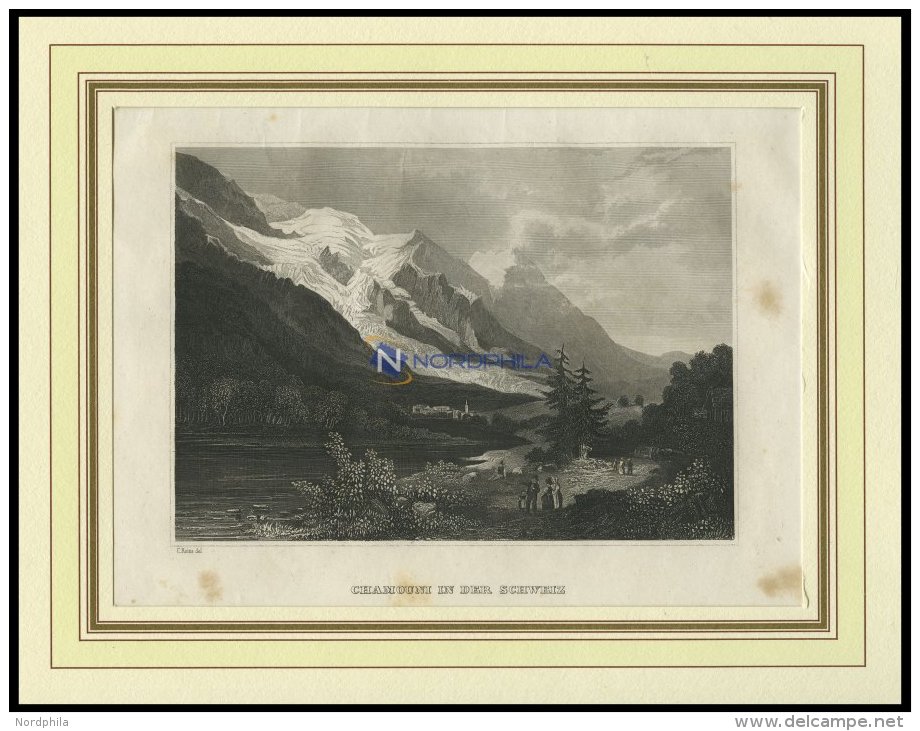 CHAMOUNY, Gesamtansicht, Blick In Das Tal, Stahlstich Von B.I.um 1840 - Lithographien