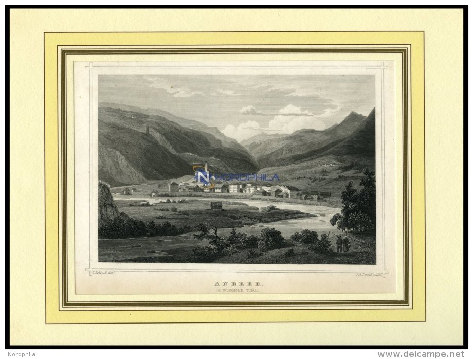 ANDER IM SCHAMSER TAL/GRAUB&Uuml;NDEN Gesamtansicht, Stahlstich Von Rohbock/Poppel Um 1840 - Litografía