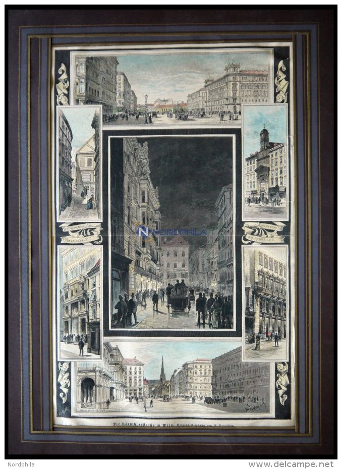 WIEN: Die K&auml;rthnerstra&szlig;e, 7 Ansichten Auf Einem Blatt, Kolorierter Holzstich Von Kronstein Von 1888 - Lithographien