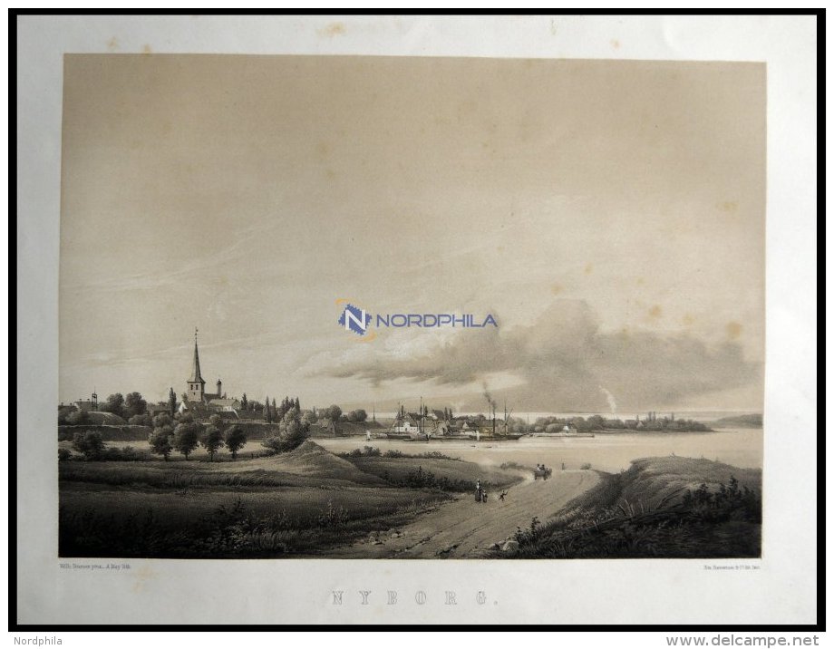 NYBORG (Nyborg), Gesamtansicht, Lithographie Mit Tonplatte Von Alexander Nay Nach Wilhelm Petersen Bei Emil Baerentzen, - Lithographien