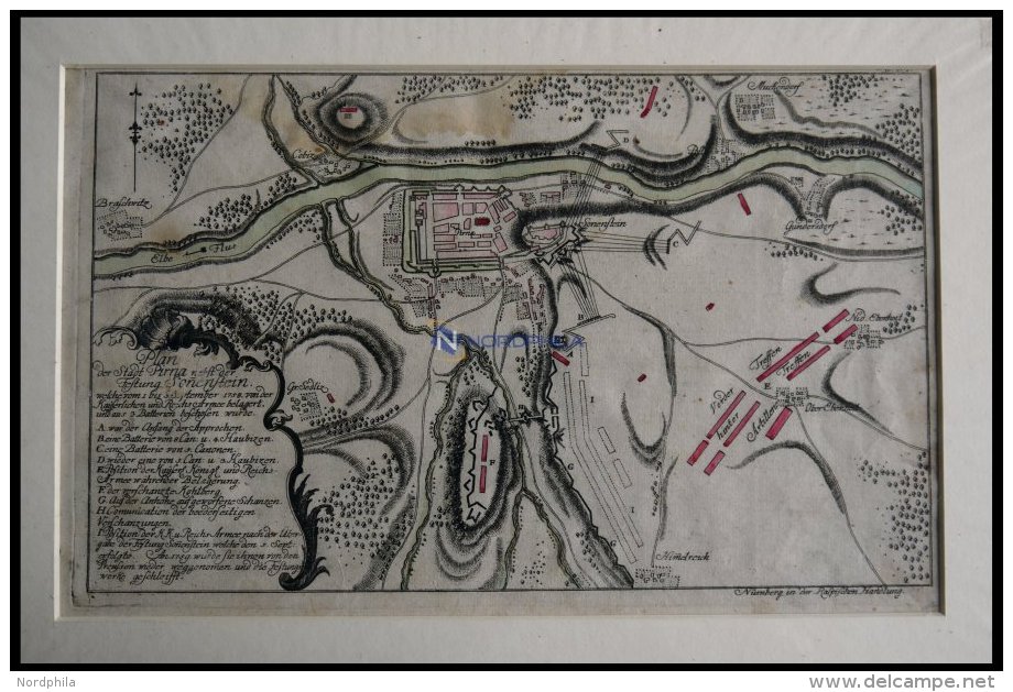 PIRNA Und SONNENSTEIN, Plan Mit Umgebung Vom 5.9.1758, Altkolorierter Kupferstich Von Ben Jochai Bei Raspische Buchhandl - Lithographien