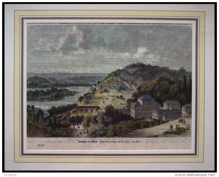 LANDBACH A.RHEIN, Gesamtansicht, Kolorierter Holzstich Nach Zick Um 1880 - Litografía