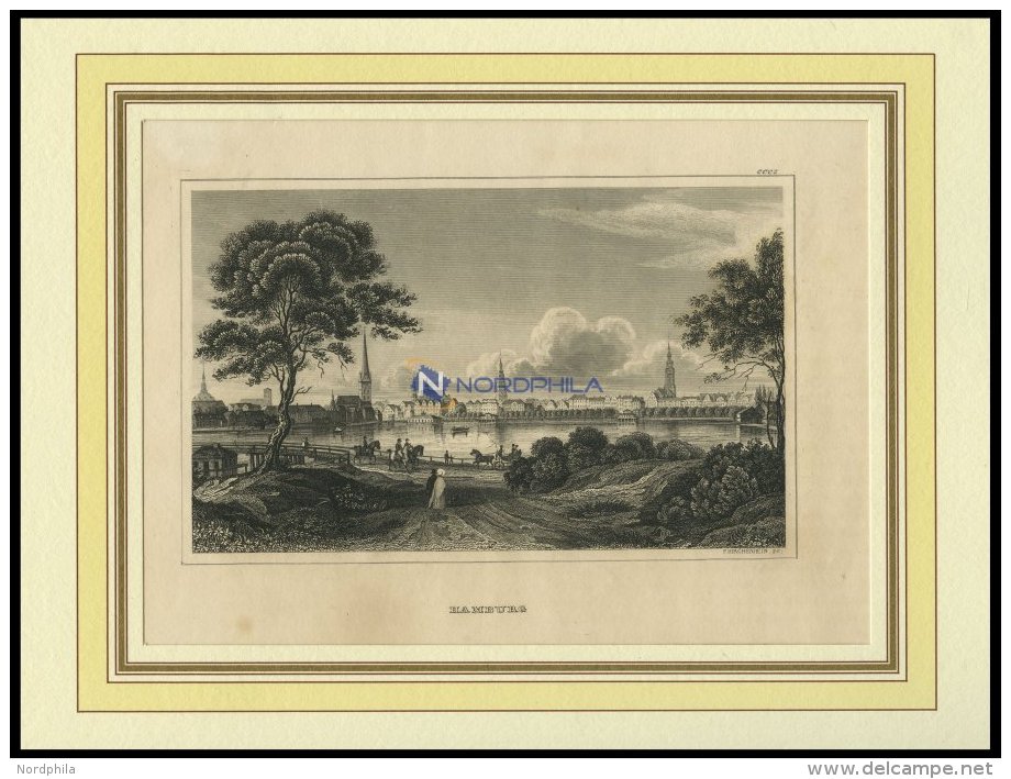 HAMBURG, Gesamtansicht, Stahlstich Von B.I. Um 1840 - Litografía