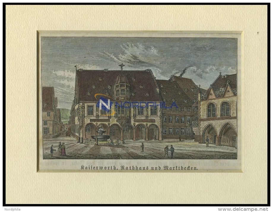 GOSLAR: Kaiserworth, Rathaus Und Marktbecken, Kolorierter Holzstich Auf Vaterl&auml;ndische Geschichten Von G&ouml;rges - Lithographien