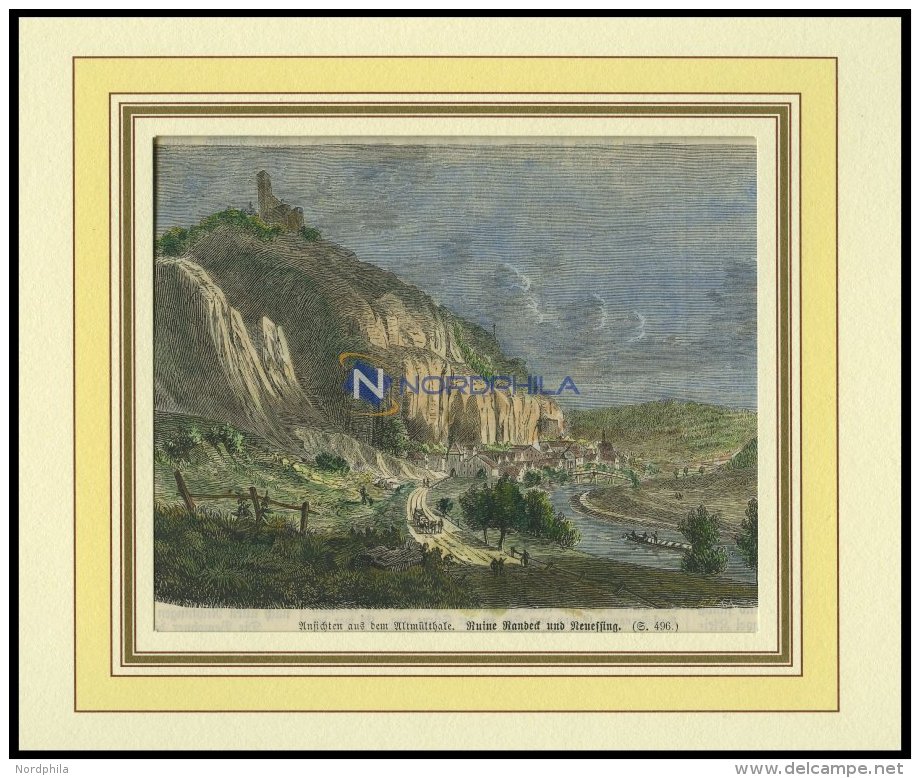 ESSING, Gesamtansicht Mit Ruine Randeck, Kolorierter Holzstich Von 1868 - Lithographien