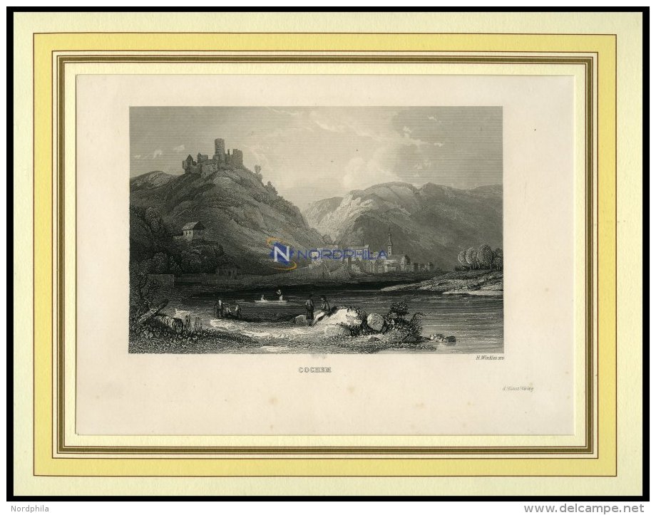 COCHEM, Gesamtansicht, Stahlstich Von Winkles Um 1840 - Lithographies