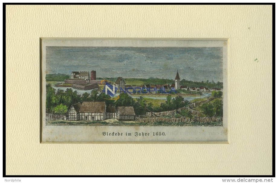BLECKEDE, Gesamtansicht, Kolorierter Holzstich Auf Vaterl&auml;ndische Geschichten Von G&ouml;rges 1843/4 - Litografía