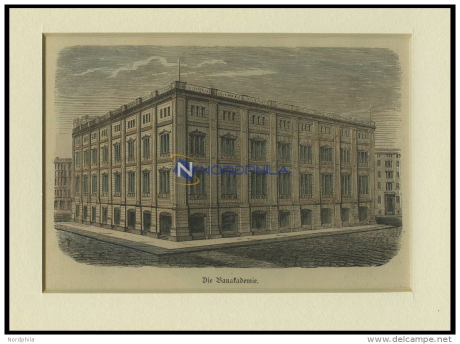 BERLIN: Die Bauakademie, Kolorierter Holzstich Um 1880 - Litografía