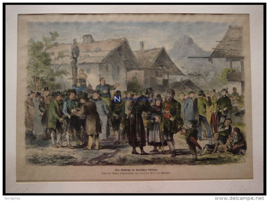 BAYERN: Ein Wahltag, Kolorierter Holzstich Nach N&ouml;rr Um 1880 - Lithographien