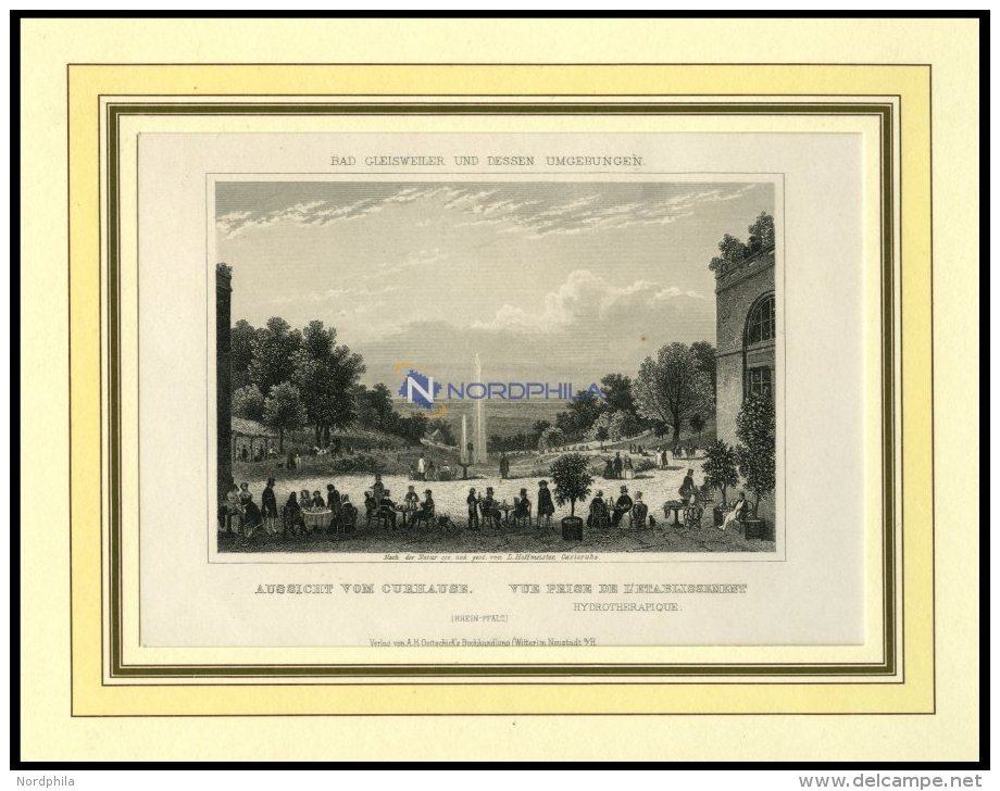 BAD GLEISWEILER, Gesamtansicht Vom Curhaus Aus Gesehen, Stahlstich Aus Romantische Rheinpfalz Um 1840 - Lithographien