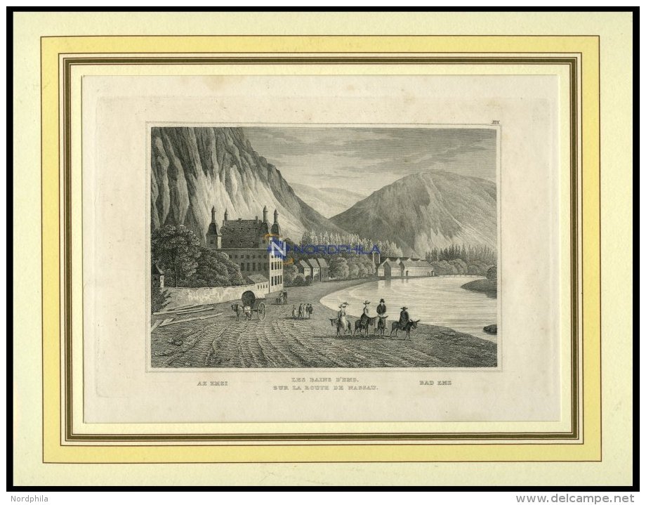 BAD EMS, Gesamtansicht, Stahlstich Von B.I. Um 1840 - Lithographien