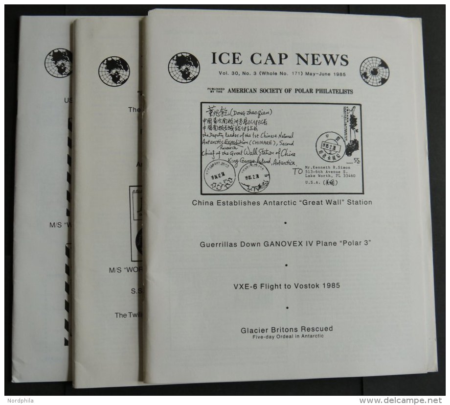 PHIL. LITERATUR Ice Cap News, No. 3, 5 Und 6, 1985, U.a. Mit: China Establishes Antartic Grest Wall Station, USCGC Polar - Filatelia E Historia De Correos